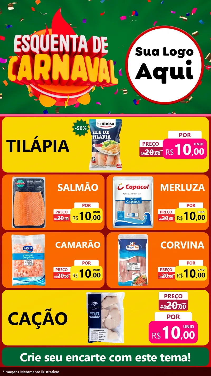 Modelo de TV para TV Vertical com o tema Esquenta de Carnaval para Peixaria