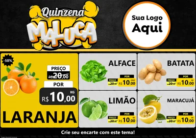 Modelo de Encarte para Encarte A4 Horizontal com o tema Quinzena Maluca para Hortifrúti