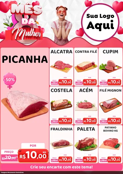 Modelo de Encarte para Encarte A4 Vertical com o tema Mês da Mulher para Açougue