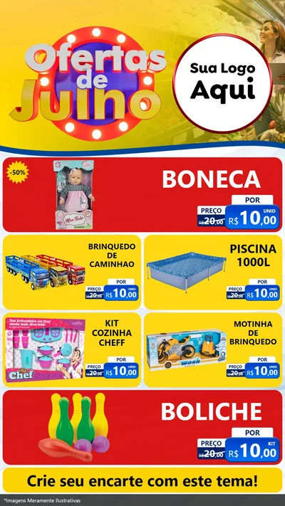 Modelo de TV para TV Vertical com o tema Ofertas de Julho para Brinquedos