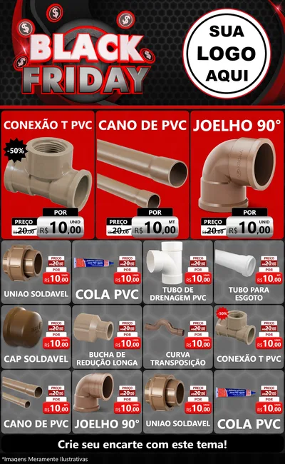 Modelo de Encarte para Encarte Grande com o tema Black Friday para Tubos e conexões