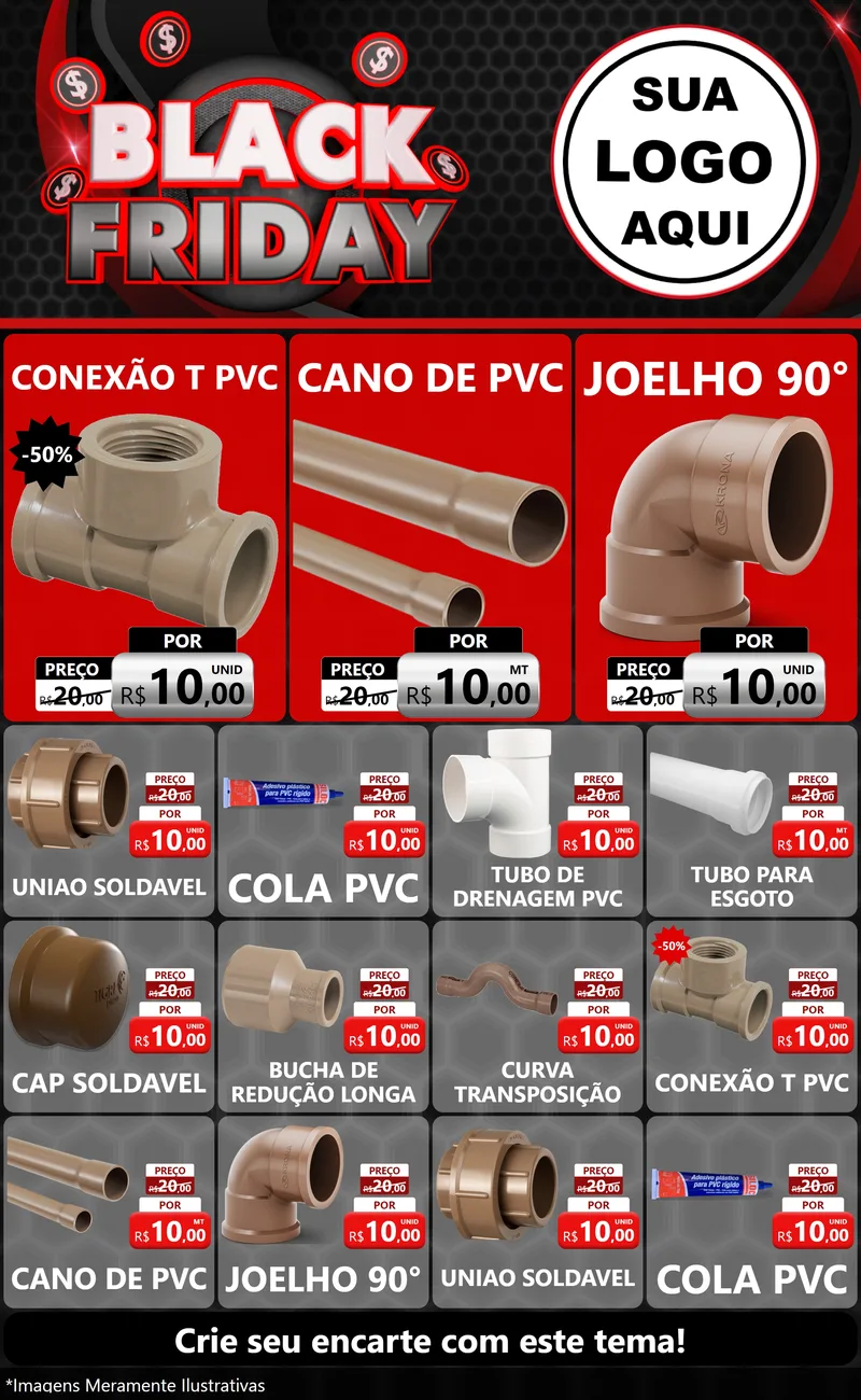 Modelo de Encarte para Encarte Grande com o tema Black Friday para Tubos e conexões