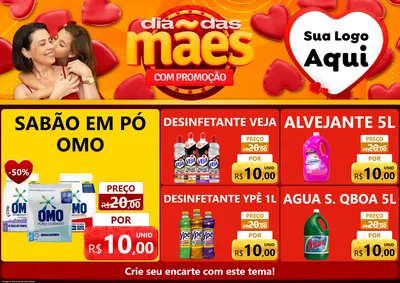 Modelo de Encarte para Encarte A4 Horizontal com o tema Dia das Mães com Promoção para Produtos de Limpeza