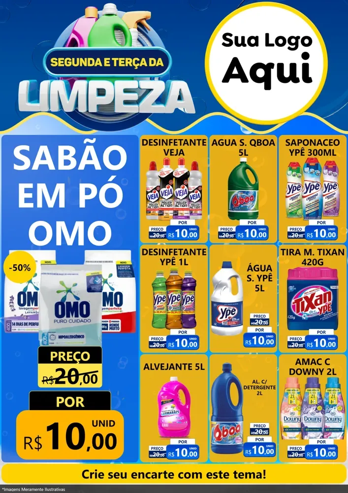 Modelo de Encarte para Encarte A4 Vertical com o tema Segunda e Terça da Limpeza para Produtos de Limpeza