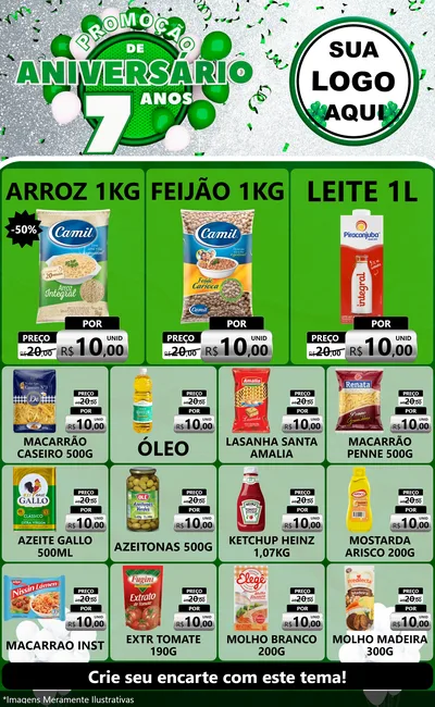 Modelo de Encarte para Encarte Grande com o tema Promoção de Aniversário - 7 Anos para Supermercado