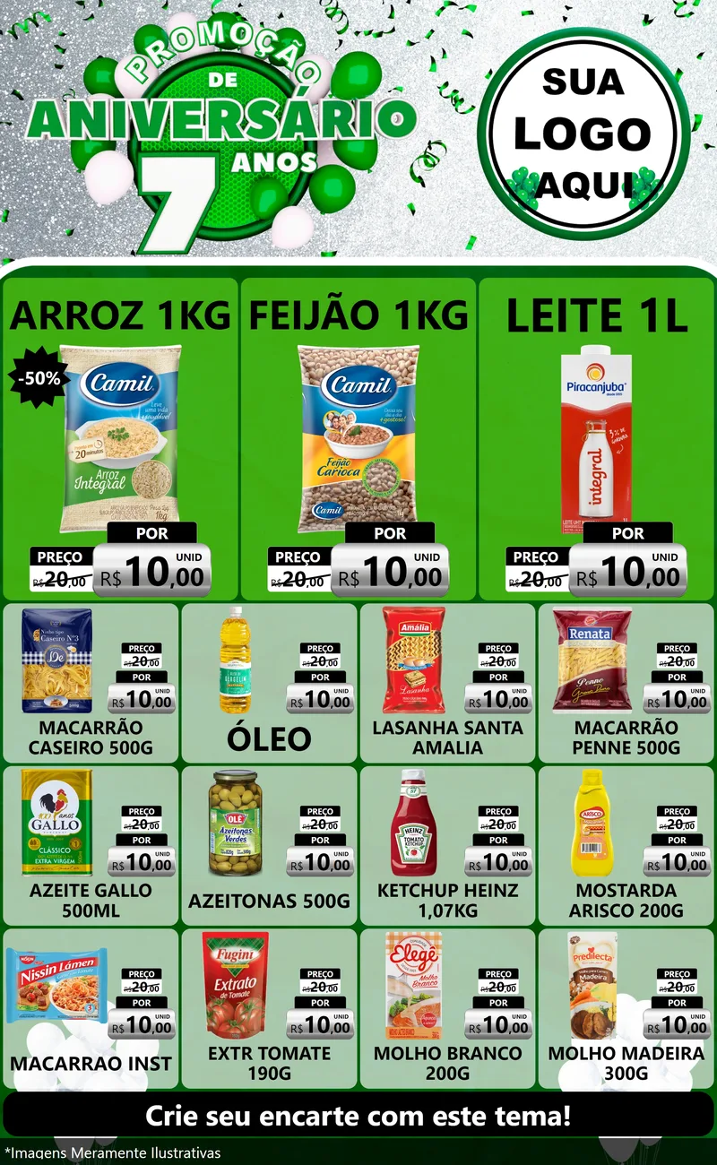 Modelo de Encarte para Encarte Grande com o tema Promoção de Aniversário - 7 Anos para Supermercado