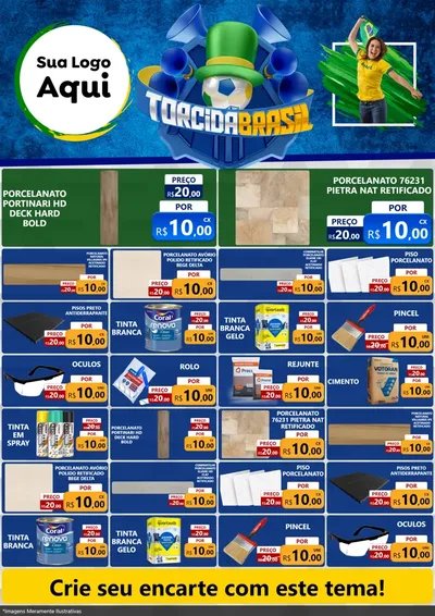 Modelo de Encarte para Encarte A4 Vertical com o tema Torcida Brasil - Copa para Pisos e revestimentos