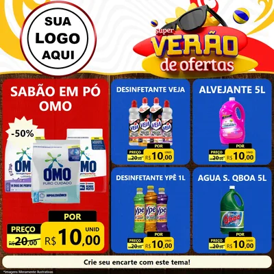 Modelo de Rede Social para Feed Facebook com o tema Super Verão de Ofertas para Produtos de Limpeza