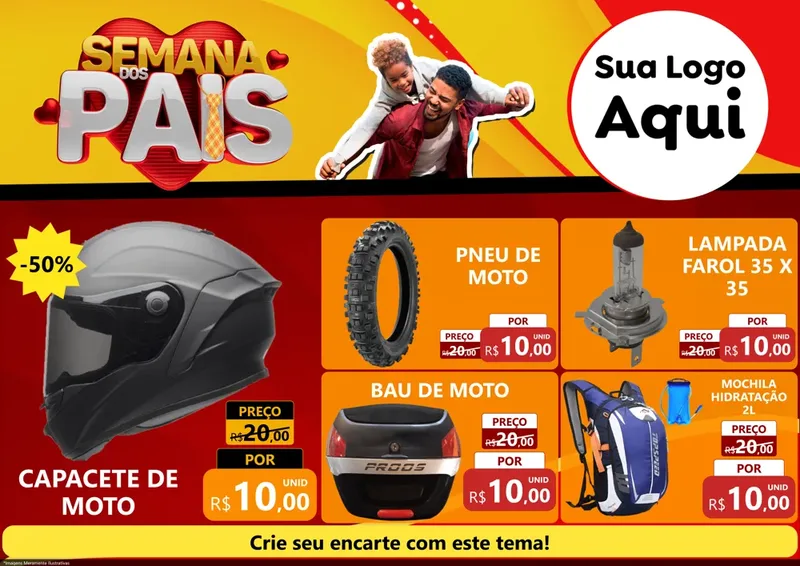 Modelo de Encarte para Encarte A4 Horizontal com o tema Semana Dos Pais para Moto peças