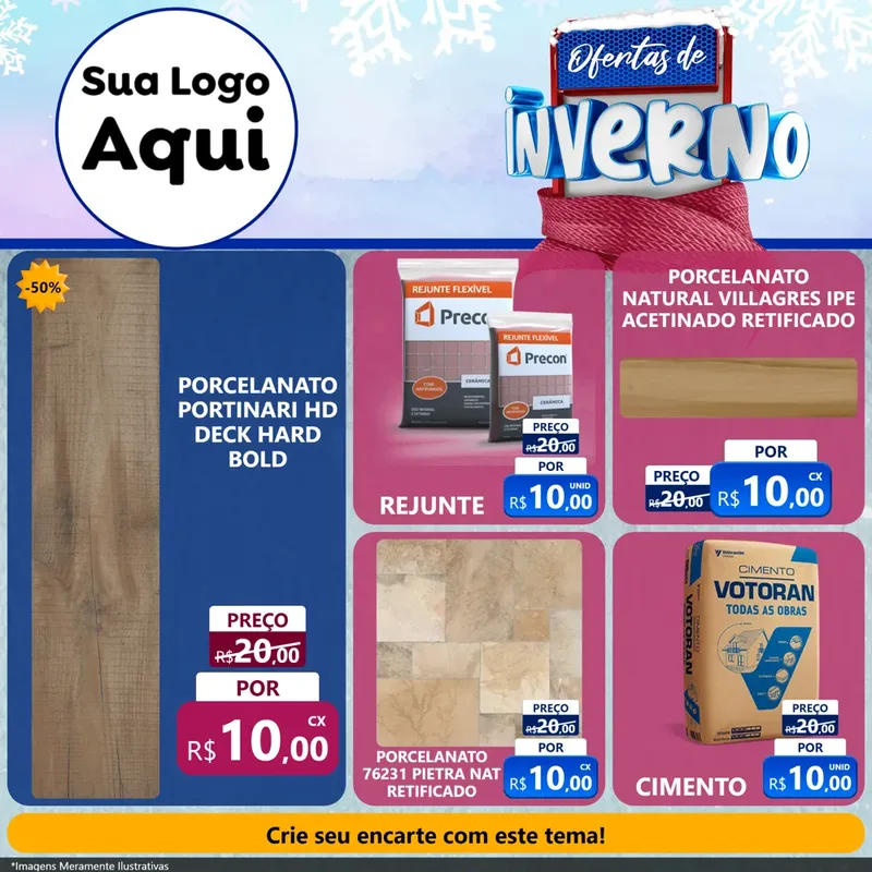 Modelo de Rede Social para Feed Facebook com o tema Ofertas de Inverno para Pisos e revestimentos