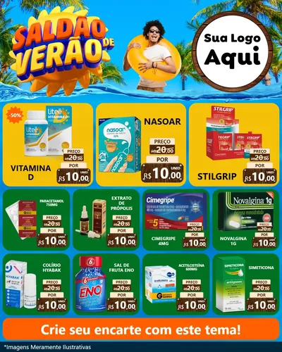 Modelo de Rede Social para Feed Instagram com o tema Saldão de Verão para Farmácia
