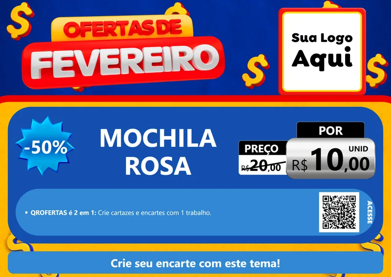 Modelo de Cartaz para Cartaz A4 Horizontal com o tema Ofertas de Fevereiro para Papelaria
