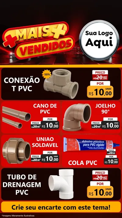 Modelo de TV para TV Vertical com o tema Mais Vendidos para Tubos e conexões