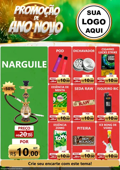 Modelo de Encarte para Encarte A4 Vertical com o tema Promoção de Ano Novo para Tabacaria