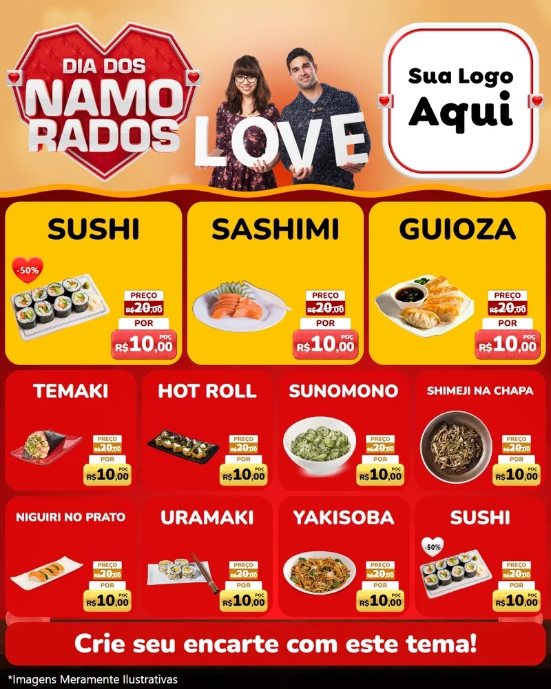 Modelo de Rede Social para Feed Instagram com o tema Dia dos Namorados para Comida japonesa