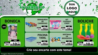 Modelo de TV para TV Horizontal com o tema Promoção de Aniversário - 3 Anos para Brinquedos