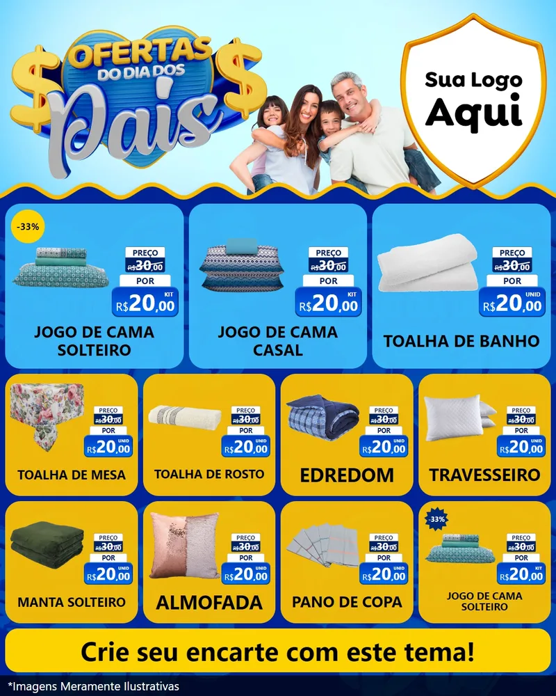 Modelo de Rede Social para Feed Instagram com o tema Ofertas do Dia dos Pais para Cama, Mesa e Banho