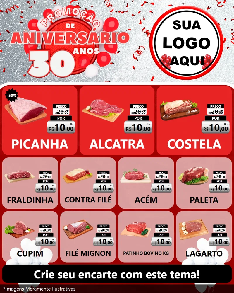 Modelo de Rede Social para Feed Instagram com o tema Promoção de Aniversário - 30 Anos para Açougue