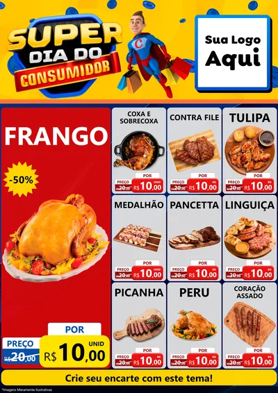 Modelo de Encarte para Encarte A4 Vertical com o tema Super Dia do Consumidor para Assados