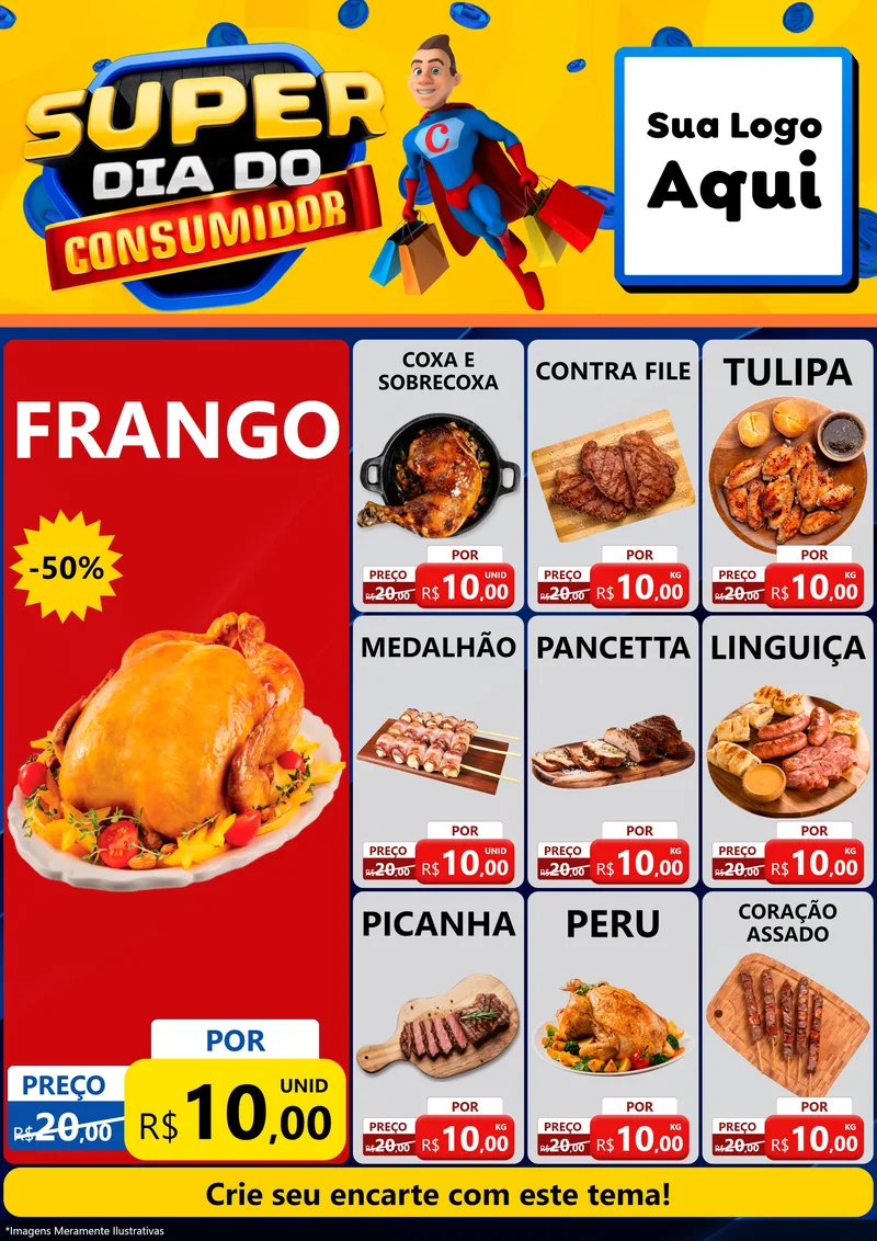 Modelo de Encarte para Encarte A4 Vertical com o tema Super Dia do Consumidor para Assados