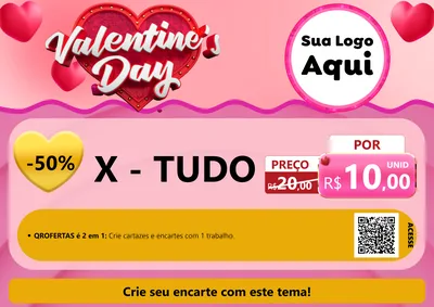 Modelo de Cartaz para Cartaz A4 Horizontal com o tema Valentine's Day para Hamburgueria