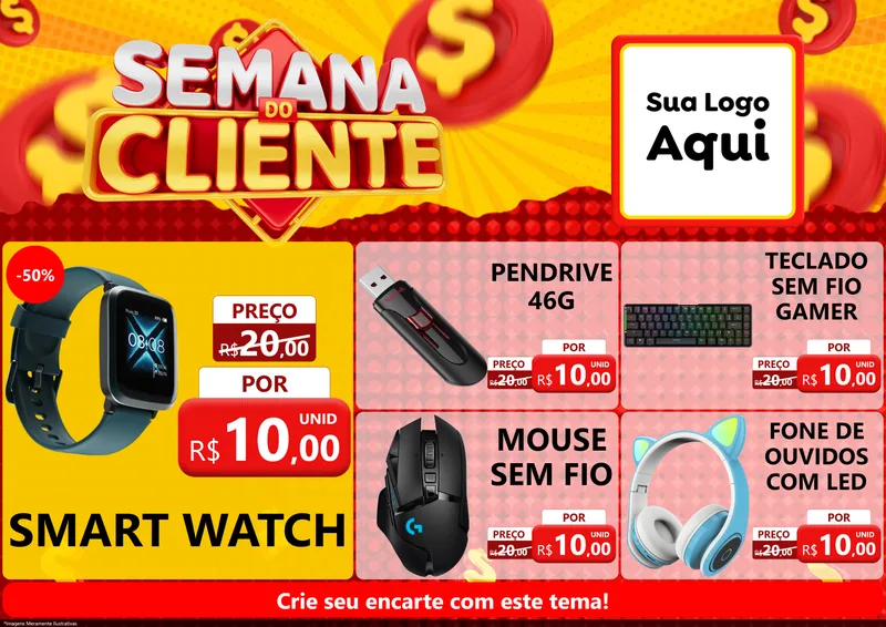 Modelo de Encarte para Encarte A4 Horizontal com o tema Semana do Cliente para Informática