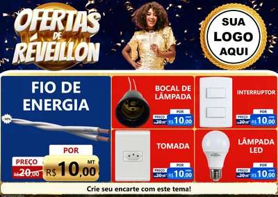 Modelo de Encarte para Encarte A4 Horizontal com o tema Ofertas de Réveillon para Materiais Elétricos