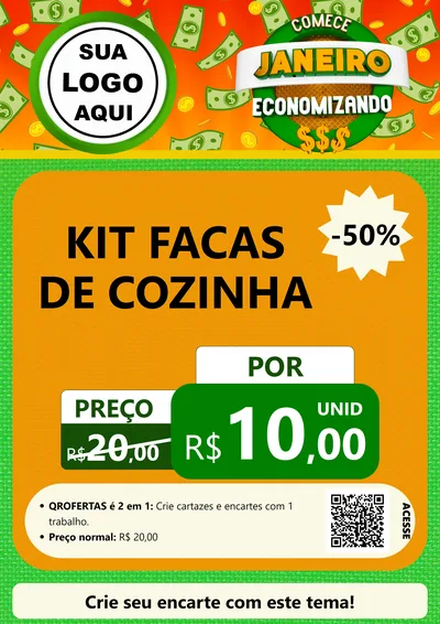 Modelo de Cartaz para Cartaz A4 Vertical com o tema Comece Janeiro Economizando para Utilidades Domésticas