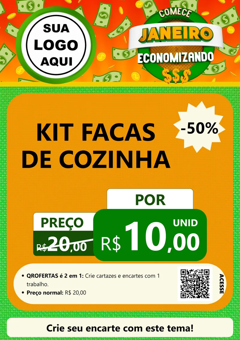 Modelo de Cartaz para Cartaz A4 Vertical com o tema Comece Janeiro Economizando para Utilidades Domésticas
