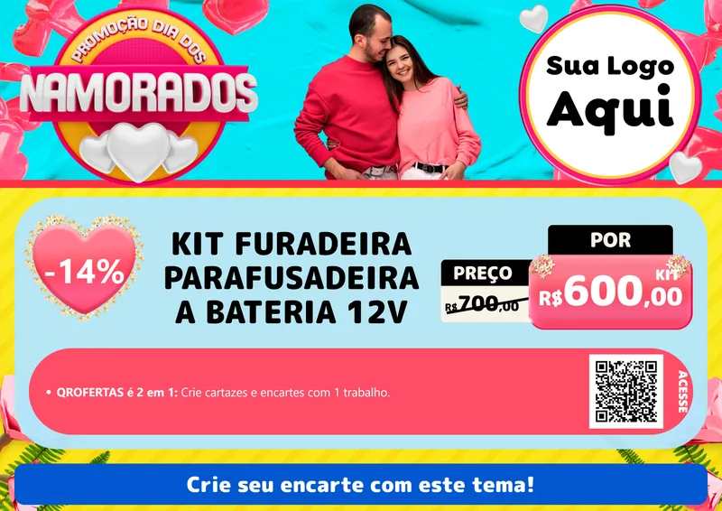 Modelo de Cartaz para Cartaz A4 Horizontal com o tema Promoção Dia dos Namorados para Maquinas e Ferramentas