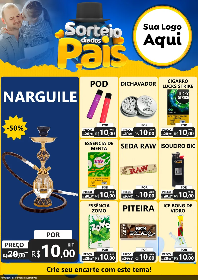 Modelo de Encarte para Encarte A4 Vertical com o tema Sorteio Dia Dos Pais para Tabacaria