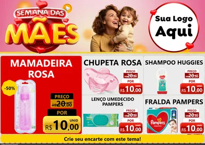 Modelo de Encarte para Encarte A4 Horizontal com o tema Semana das Mães para Bebês