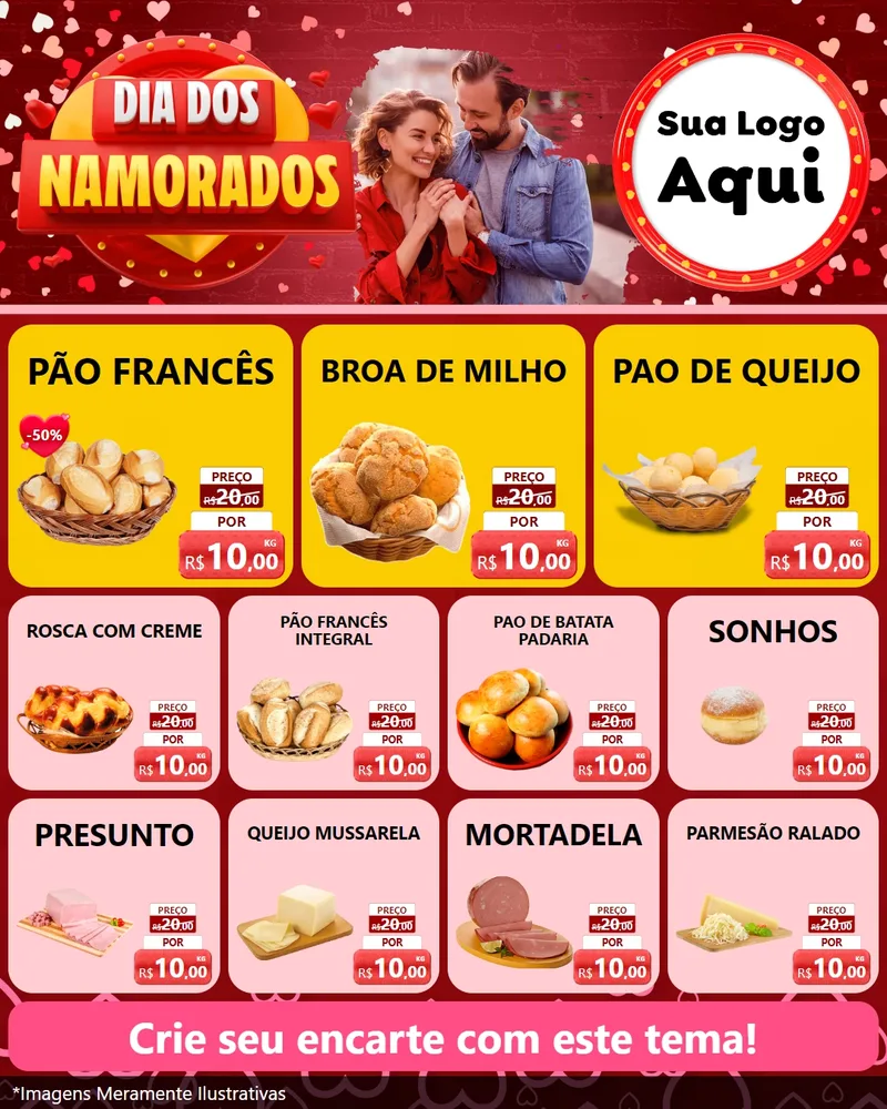 Modelo de Rede Social para Feed Instagram com o tema Dia Dos Namorados para Padaria