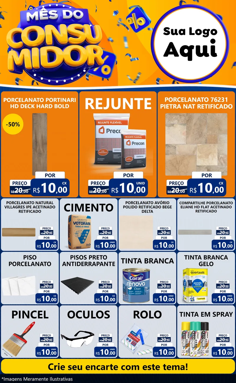 Modelo de Encarte para Encarte Grande com o tema Mês do Consumidor para Pisos e revestimentos
