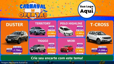 Modelo de TV para TV Horizontal com o tema Carnaval de Ofertas para Concessionaria de Carros