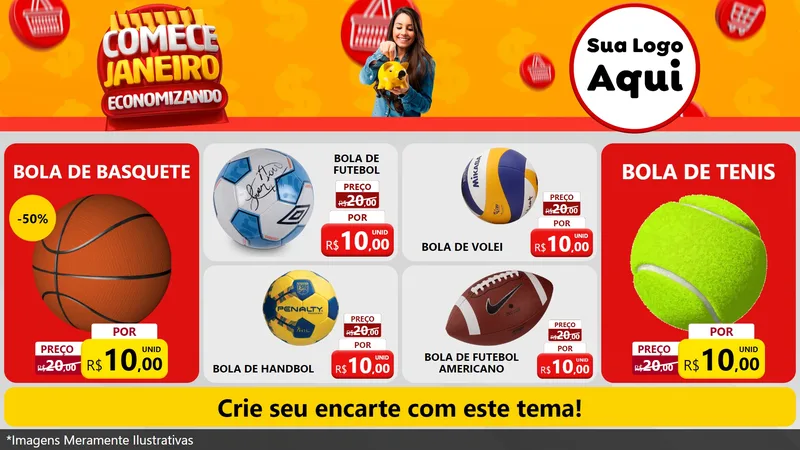 Modelo de TV para TV Horizontal com o tema Comece Janeiro Economizando para Artigos Esportivos
