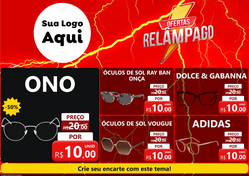 Modelo de Encarte para Encarte A4 Horizontal com o tema Ofertas Relâmpago para Óticas