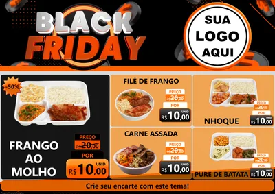 Modelo de Encarte para Encarte A4 Horizontal com o tema Black Friday para Restaurante