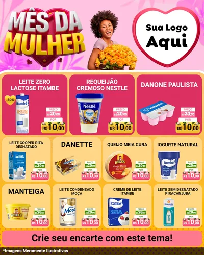 Modelo de Rede Social para Feed Instagram com o tema Mês da Mulher para Frios e Laticínios