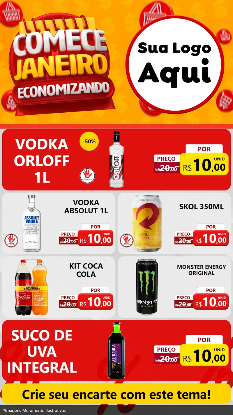 Modelo de TV para TV Vertical com o tema Comece Janeiro Economizando para Distribuidora de bebidas