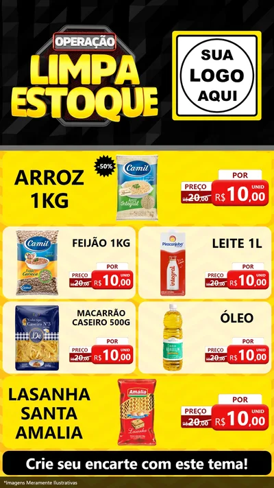 Modelo de TV para TV Vertical com o tema Operação Limpa Estoque para Supermercado