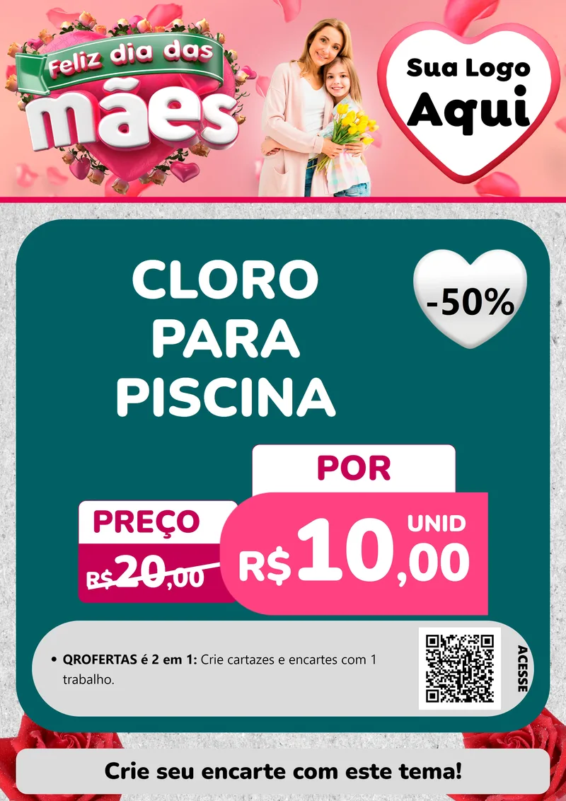 Modelo de Cartaz para Cartaz A4 Vertical com o tema Feliz Dia das Mães para Produtos para Piscina