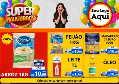 Modelo de Encarte para Encarte A4 Horizontal com o tema Super Inauguração para Supermercado