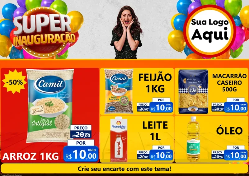 Modelo de Encarte para Encarte A4 Horizontal com o tema Super Inauguração para Supermercado