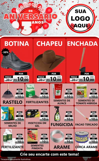 Modelo de Encarte para Encarte Grande com o tema Promoção de Aniversário - 3 Anos para Agropecuária