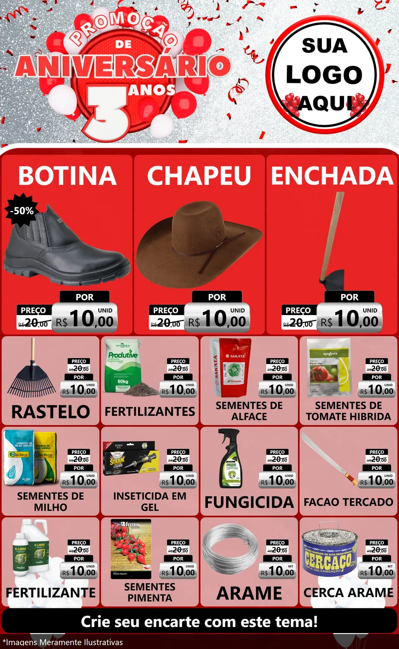 Modelo de Encarte para Encarte Grande com o tema Promoção de Aniversário - 3 Anos para Agropecuária