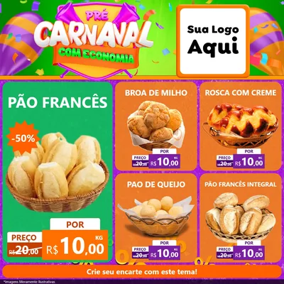 Modelo de Rede Social para Feed Facebook com o tema Pré-Carnaval Com Economia para Padaria