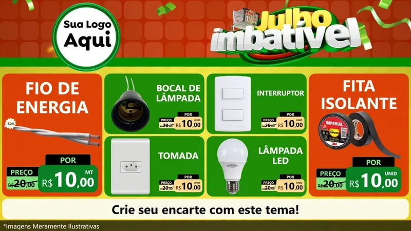 Modelo de TV para TV Horizontal com o tema Julho Imbatível para Materiais Elétricos