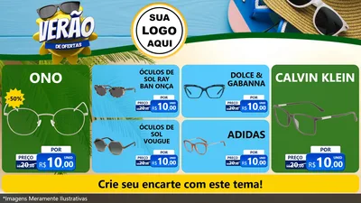 Modelo de TV para TV Horizontal com o tema Verão de Ofertas para Óticas