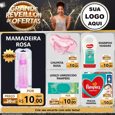Modelo de Rede Social para Feed Facebook com o tema Grande Réveillon de Ofertas para Bebês